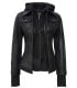 black hooded black leather jacket
