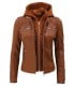 brown leather jacket hooded