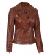 Women Cognac Asymmetrical Biker Leather Jacket