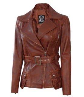 Womens Cognac Wax Leather Jacket