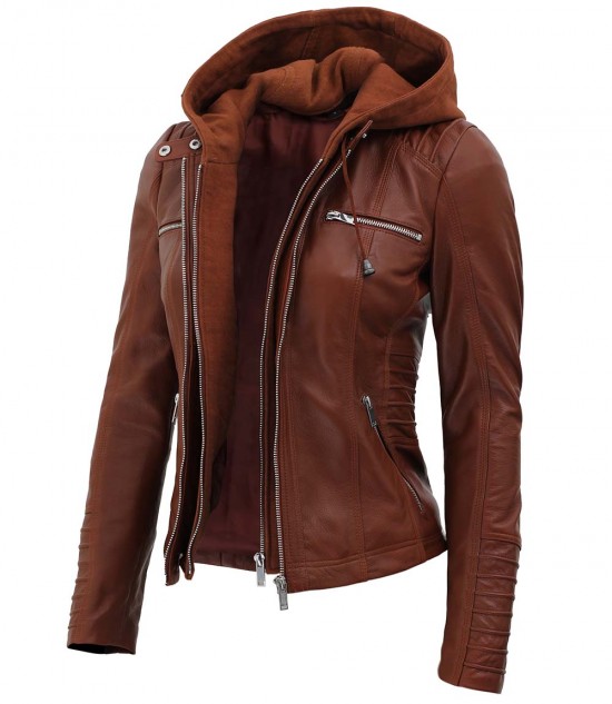 womens tan leather jacket hooded
