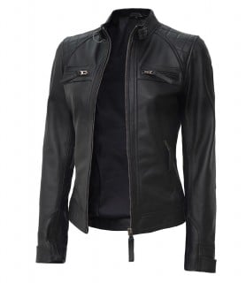 black real leather black jacket