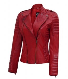 women red leather jacket