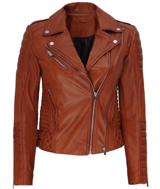 Womens Tan Asymmetrical Leather Jacket