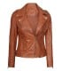 Womens Tan Real Leather Biker Asymmetrical Leather Jacket