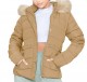 Women beige hooded puffer jacket