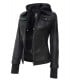 hooded black leather jacket