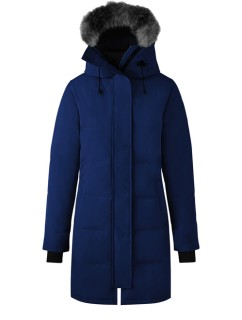 Women Blue Puffer jacket with fur hood