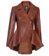 Women Cognac Peplum Leather Jacket