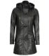 Women hooded Black leather coat