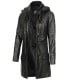 Womens hooded black leather coat