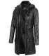 Women Black leather coat with hood