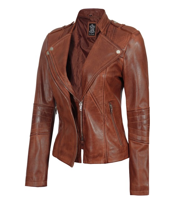 Cognac Leather Jacket with Straps