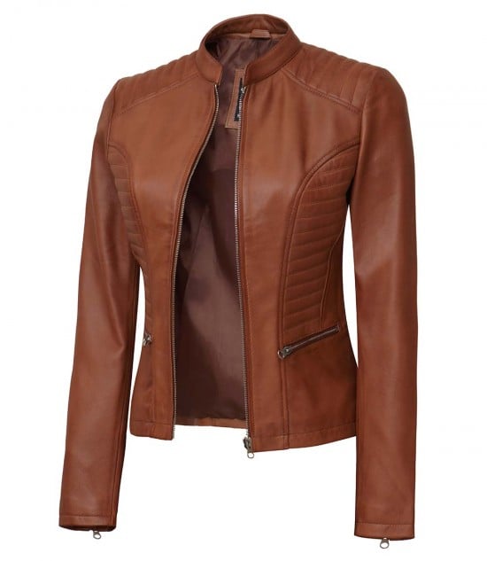 Cognac leather jacket womens 