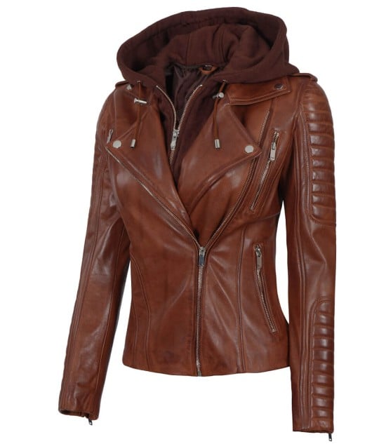 brown leather jacket women