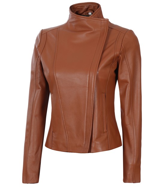 cognac leather biker jacket